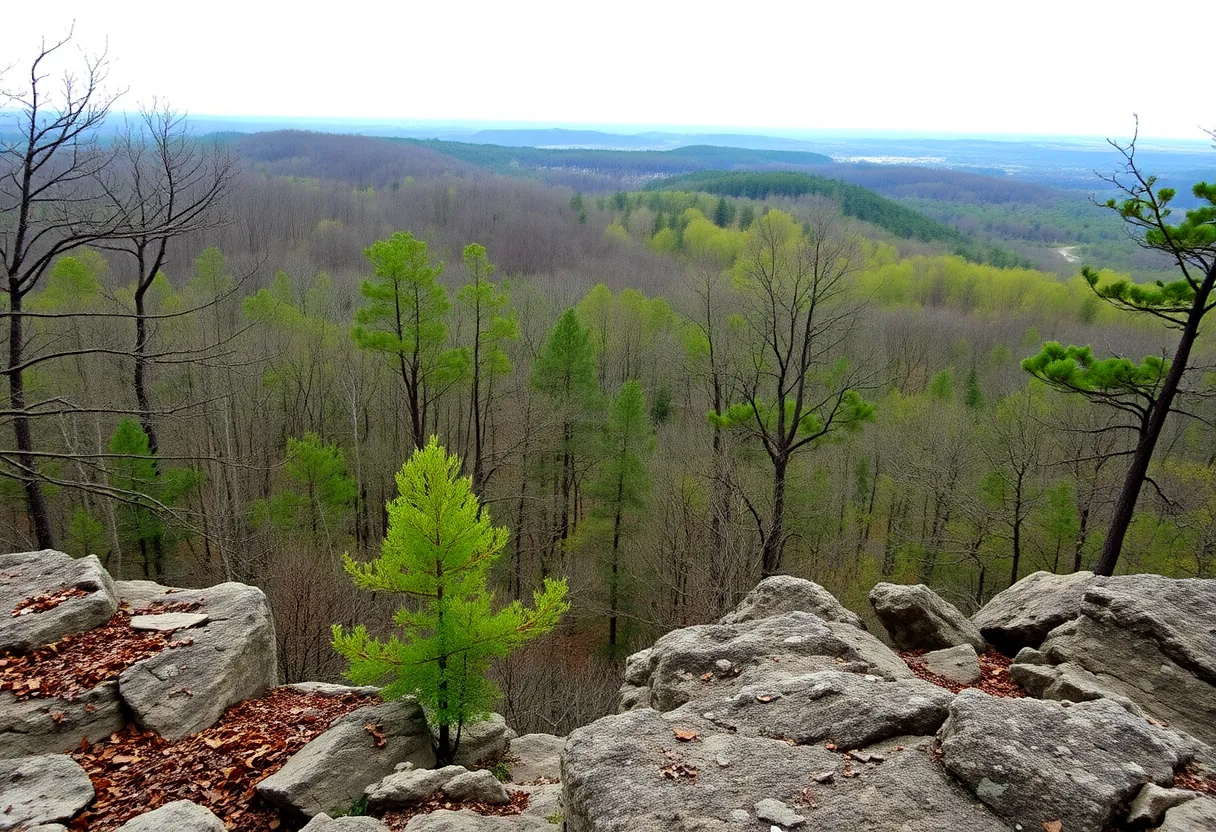 Wooded area in northwestern Arkansas associated with aviation safety.