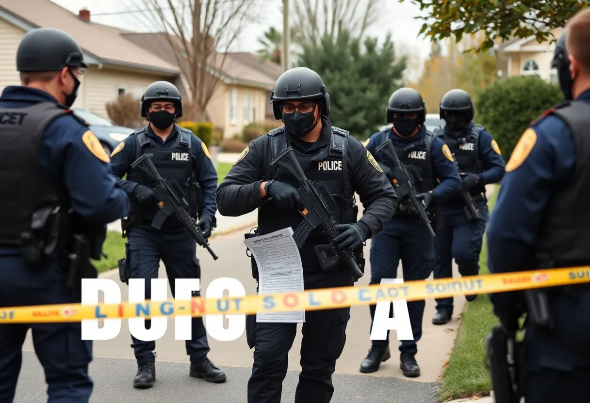 Law enforcement officers executing a drug bust.