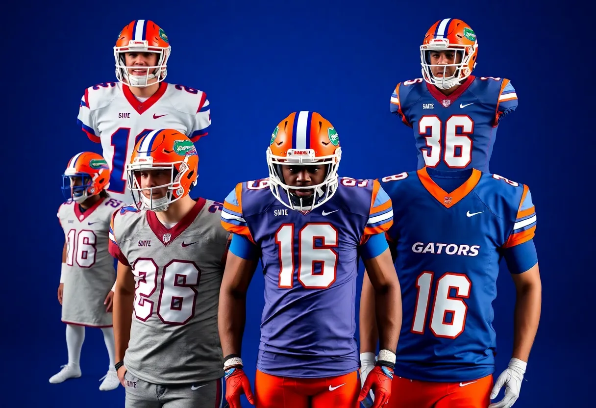 Various Florida Gators football uniforms for the 2025 season