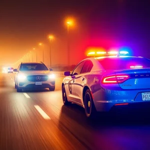 Police car chasing a speeding vehicle on a highway
