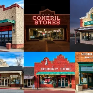 Collage of historic general stores located in Mississippi, displaying their charm and character.