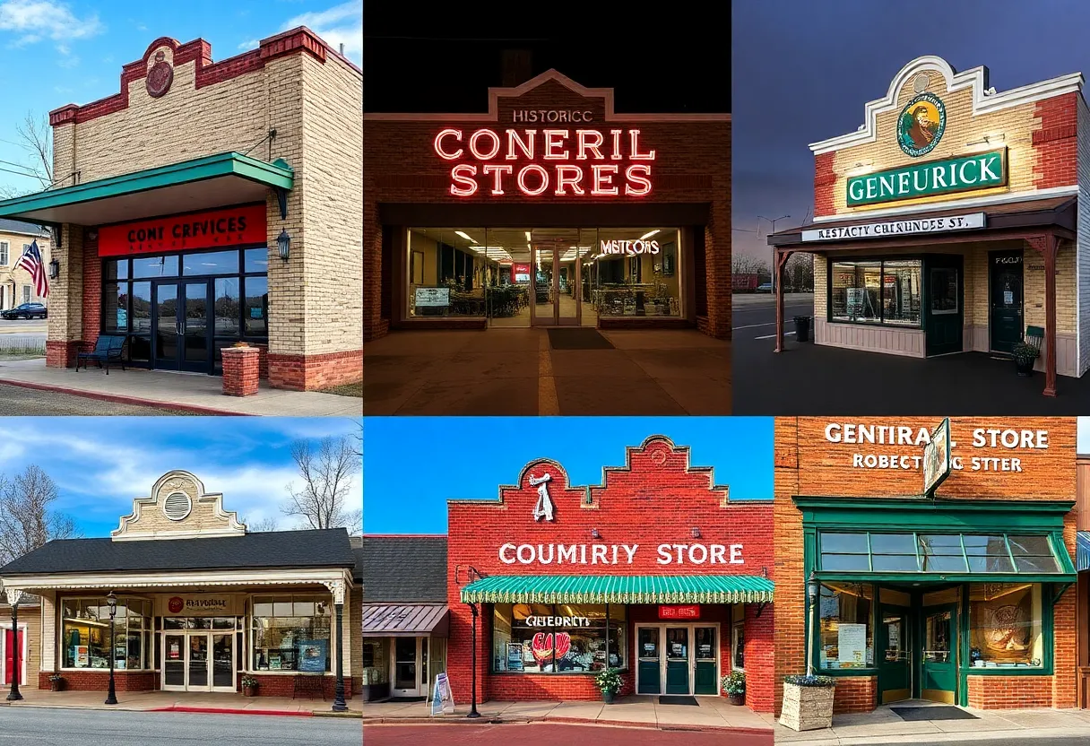 Collage of historic general stores located in Mississippi, displaying their charm and character.
