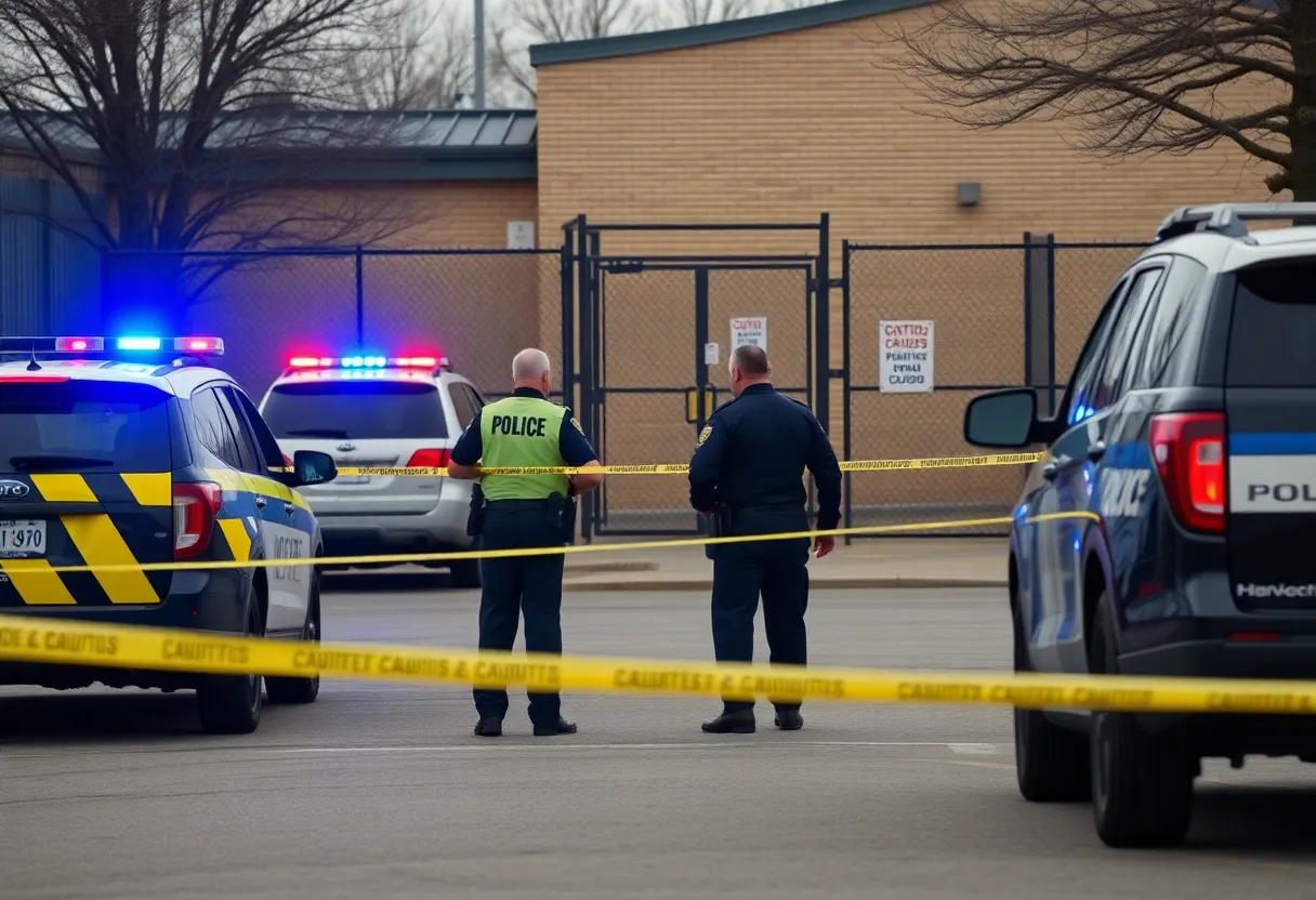Police and emergency services at a detention center during a criminal investigation
