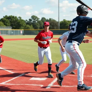 High school baseball players in action on the field in Mississippi