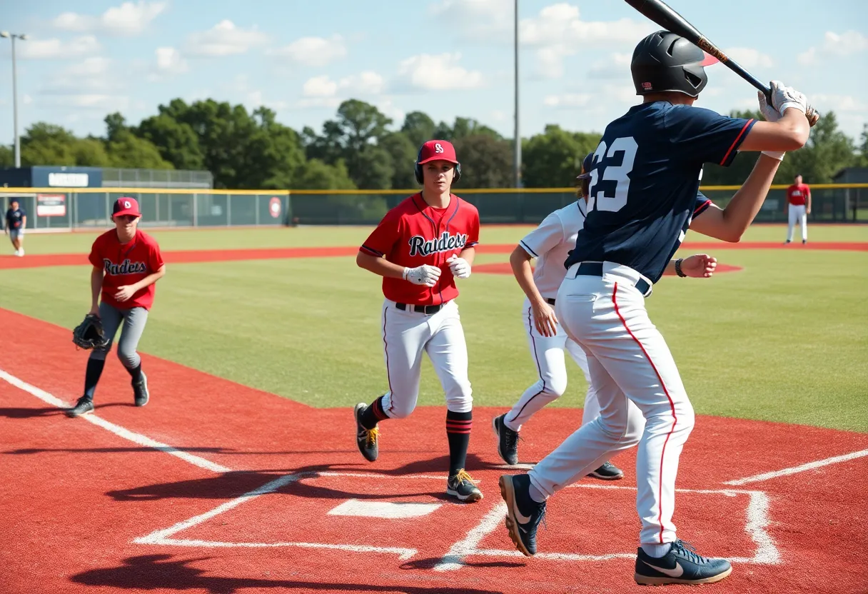 High school baseball players in action on the field in Mississippi