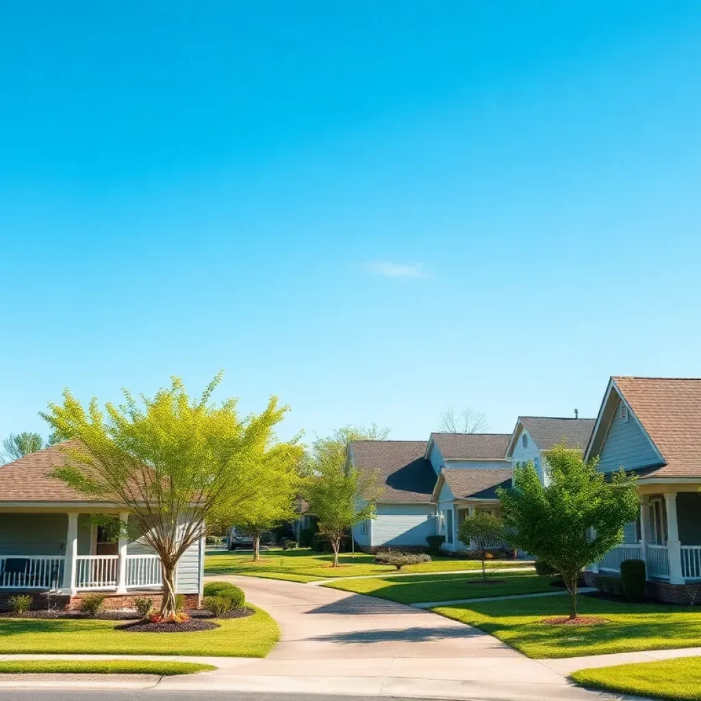 Residential street in Mississippi with various home styles