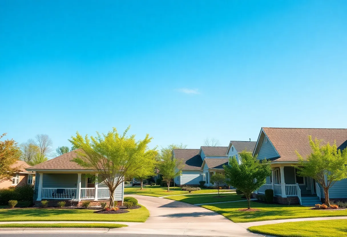 Residential street in Mississippi with various home styles