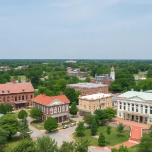 Scenic view of small towns in Mississippi with historical architecture