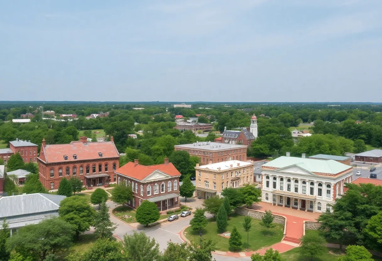 Scenic view of small towns in Mississippi with historical architecture