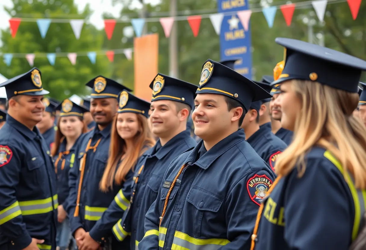 Graduation ceremony for new firefighters at the Mississippi State Fire Academy.