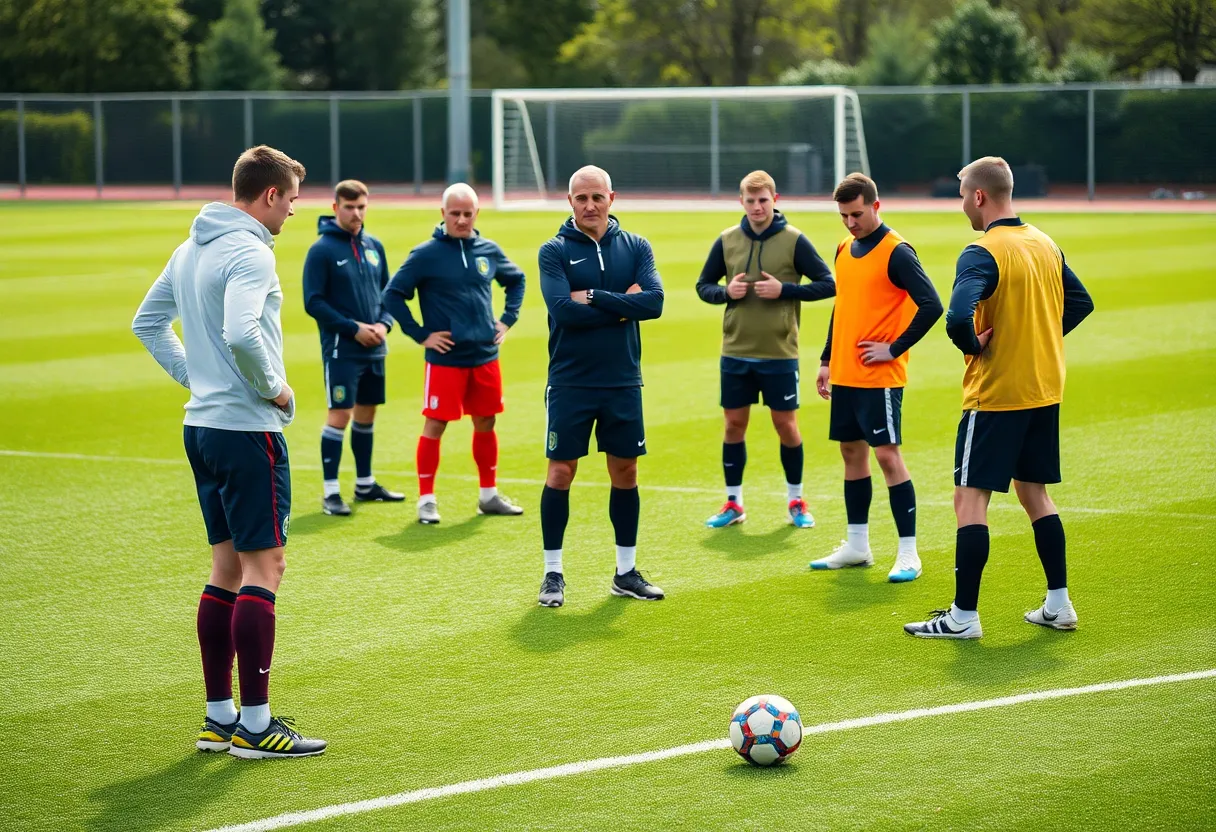 Coaching session in Ole Miss football training