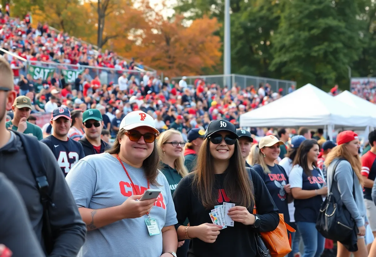 Fans celebrating at Ole Miss football game with mobile ticketing