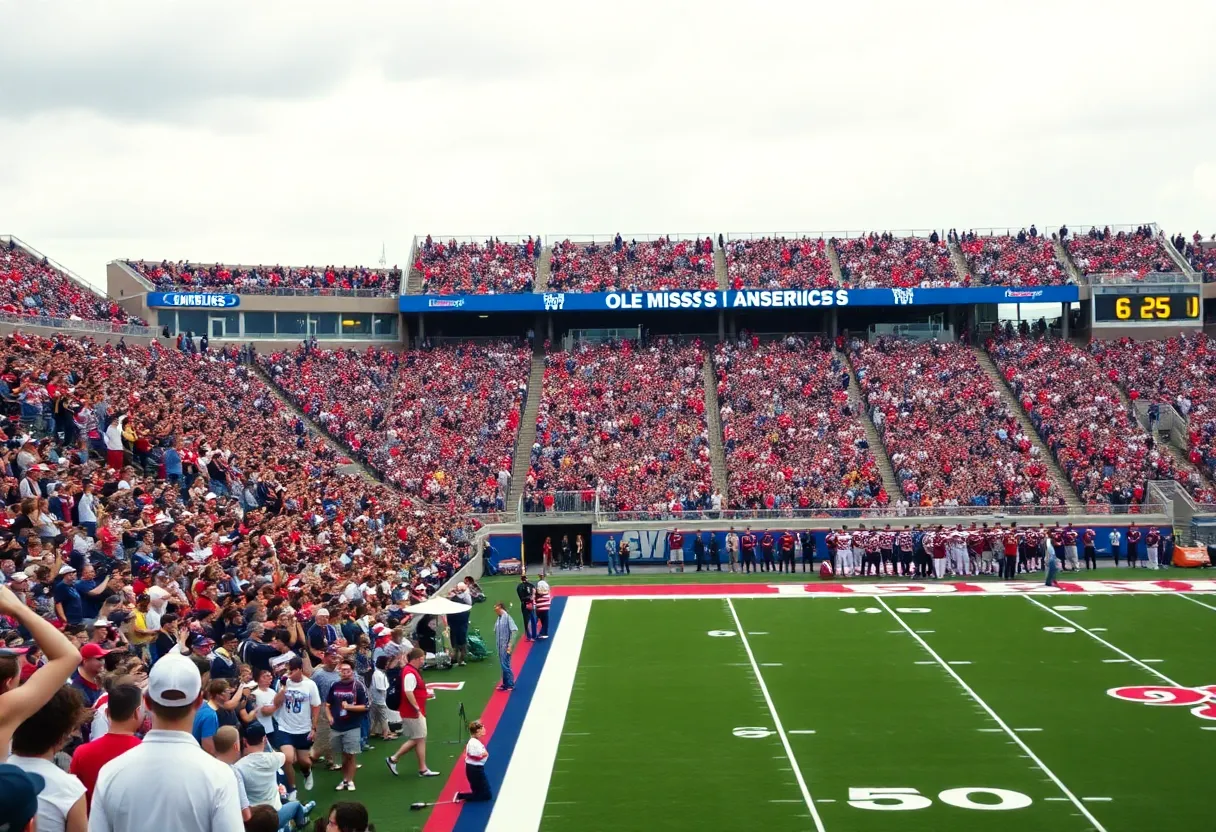 Ole Miss football fans cheering in the stadium
