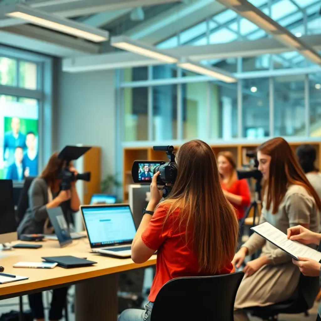 Students working in the University of Mississippi journalism lab