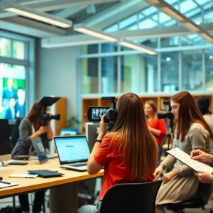Students working in the University of Mississippi journalism lab