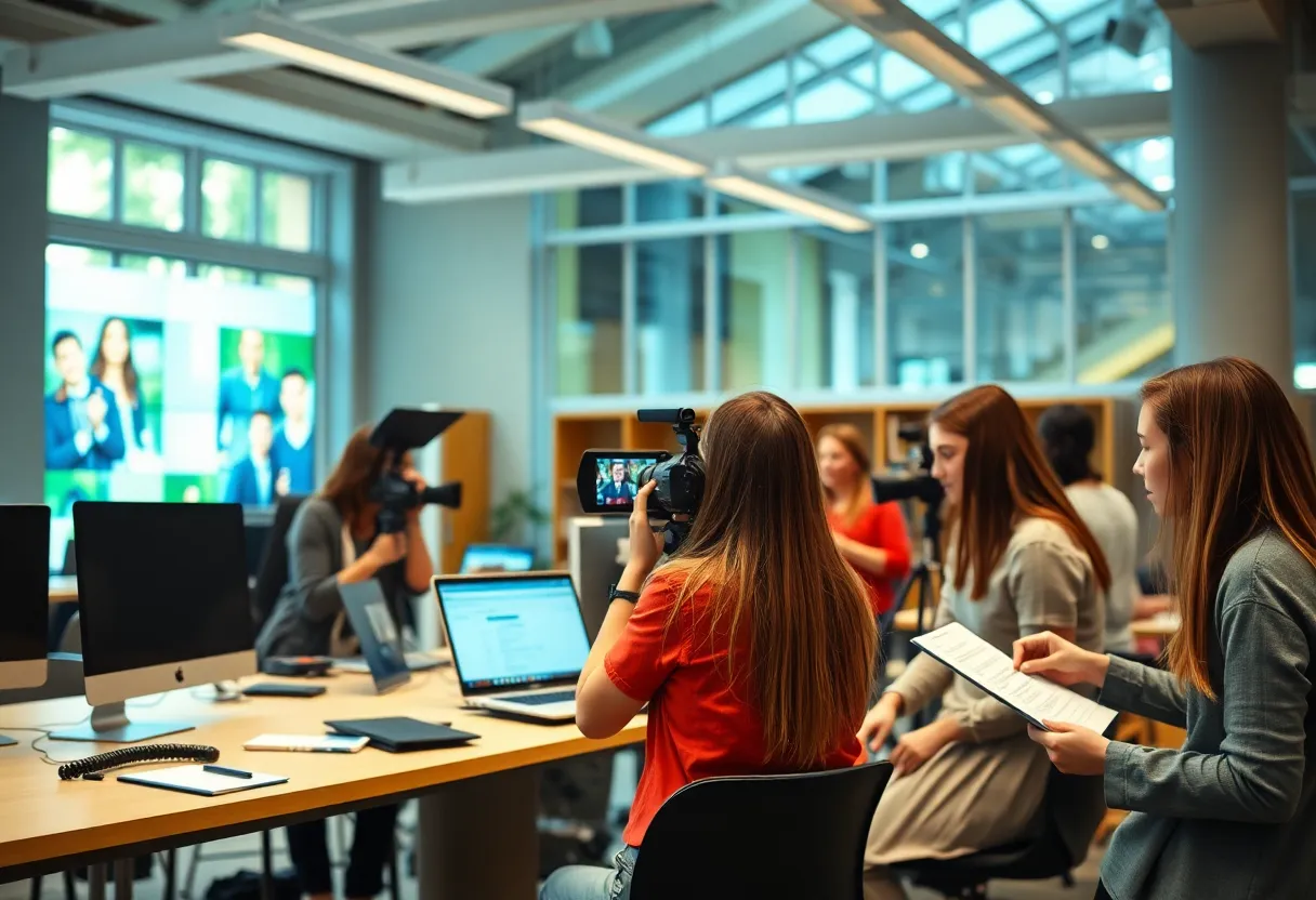 Students working in the University of Mississippi journalism lab
