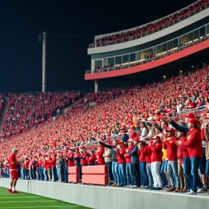 Crowd cheering at Ole Miss Rebels football game