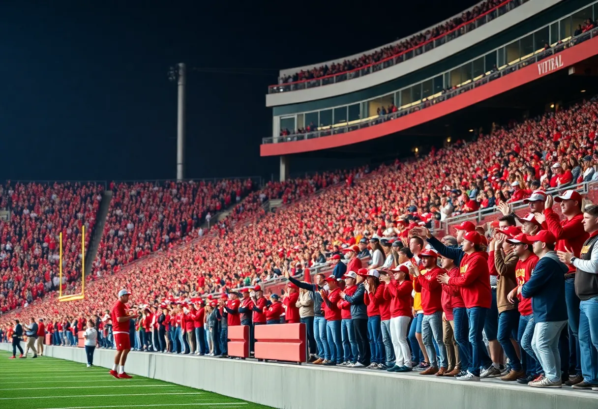 Crowd cheering at Ole Miss Rebels football game