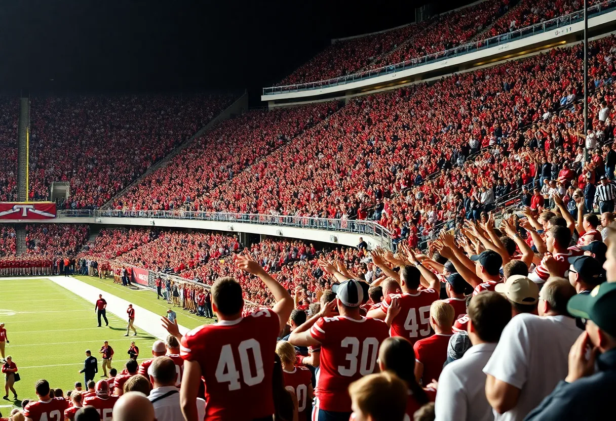 College football offensive line during a game