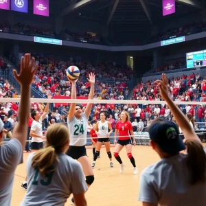 Players from Ole Miss volleyball team in action during season opener