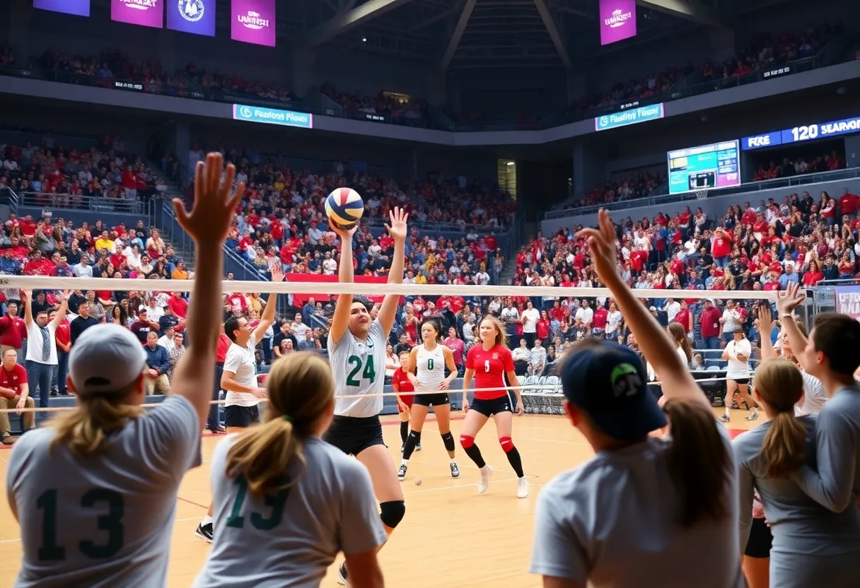 Players from Ole Miss volleyball team in action during season opener