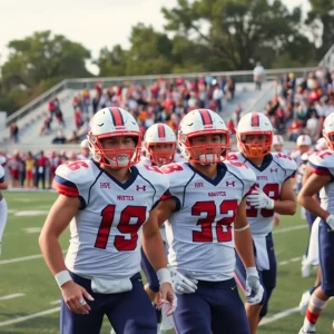 High school football team playing during a game