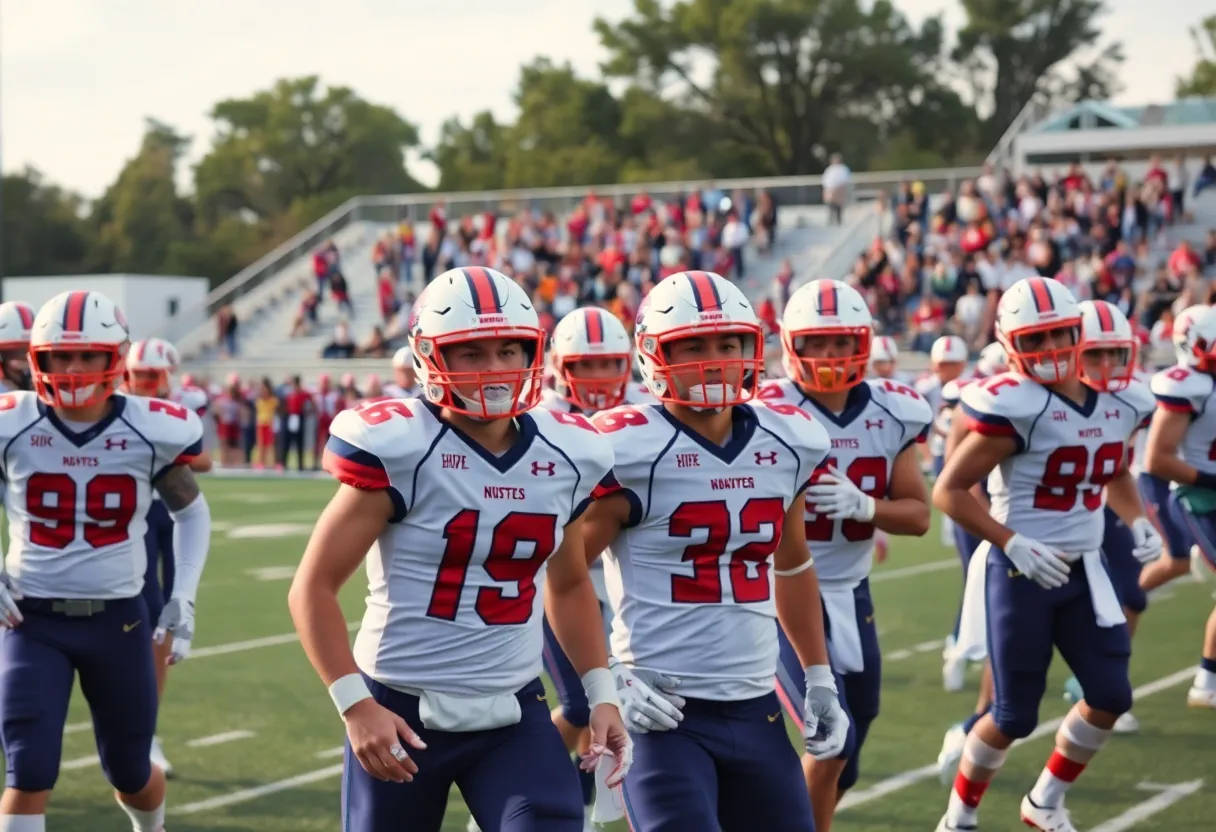 High school football team playing during a game