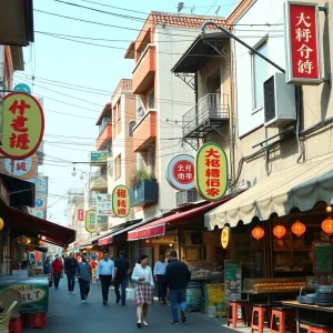 A bustling street filled with restaurants and food stalls in Oxford, MS.