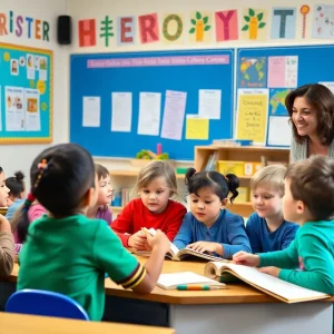 Young students engaging in a literacy activity in an Oxford classroom