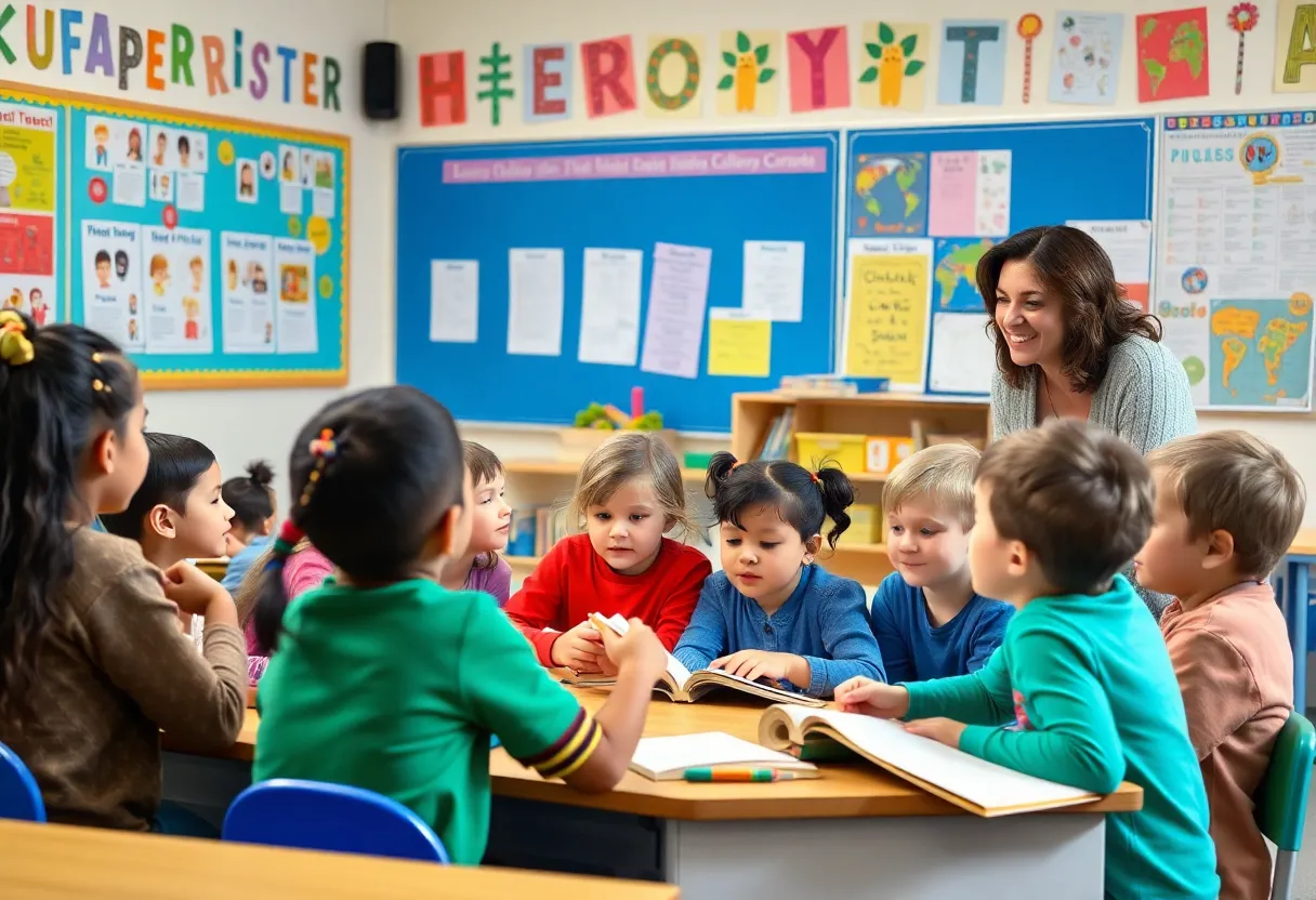 Young students engaging in a literacy activity in an Oxford classroom