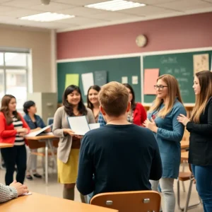 Teachers collaborating in a classroom