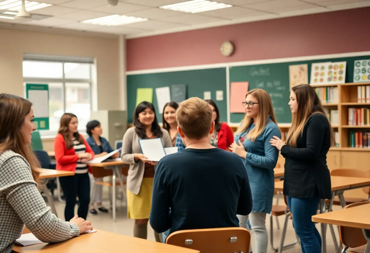 Teachers collaborating in a classroom