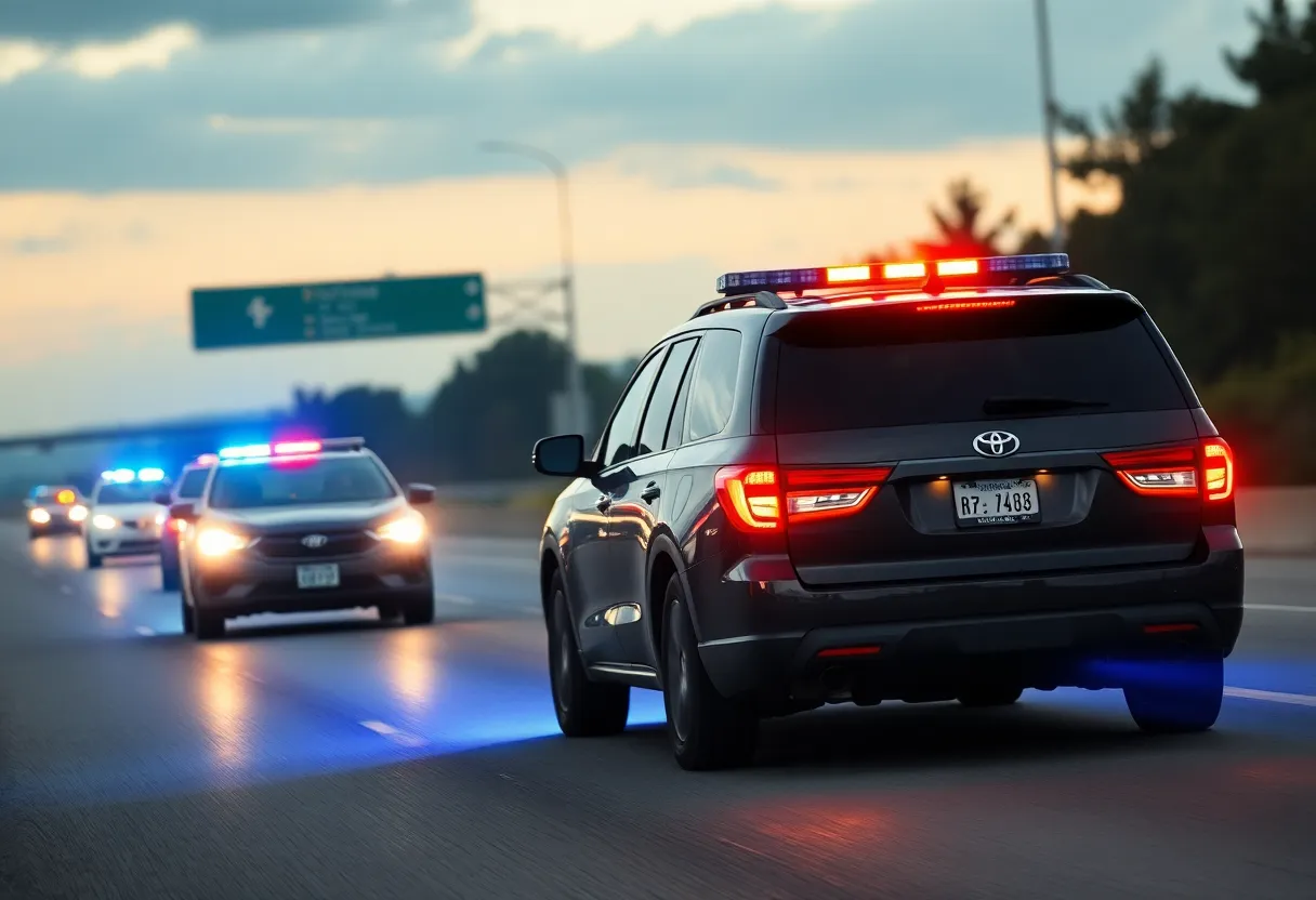 A police car chasing a vehicle on a highway