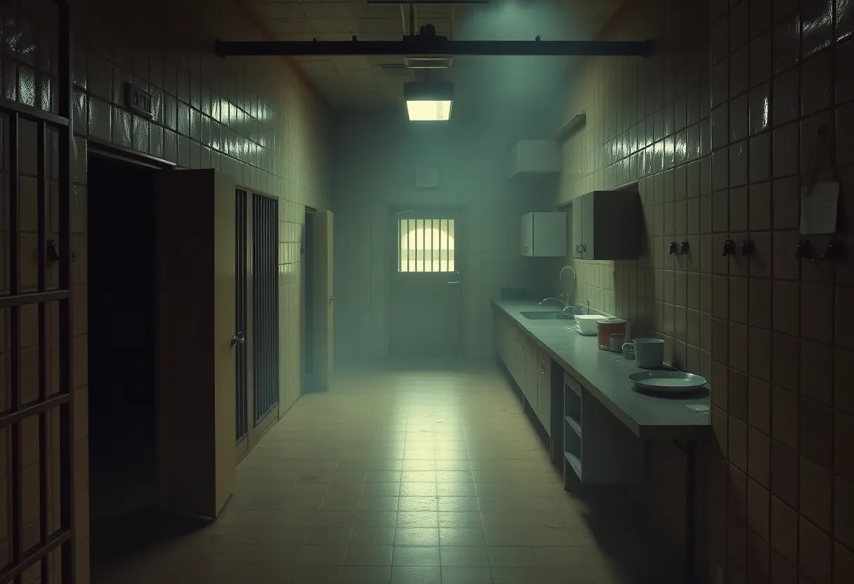 A prison kitchen with security gaps illustrated