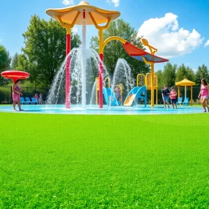 Synthetic grass installation at Roundabout Oxford RV & Water Resort