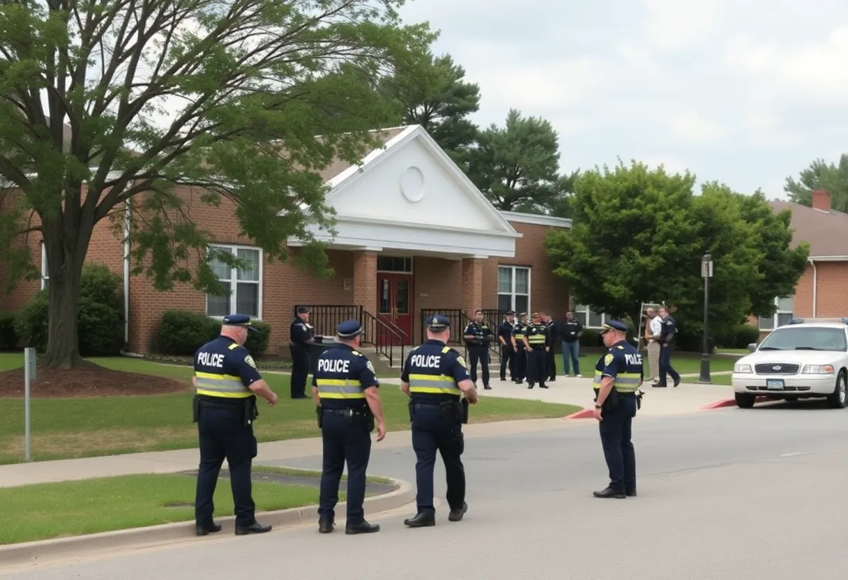 Police officers securing a school during a lockdown