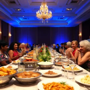 A beautifully arranged table with various Southern cuisine dishes.
