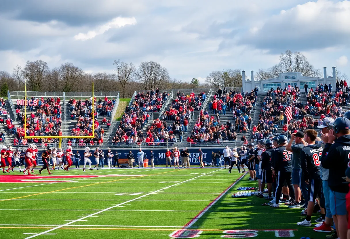 High school football game in Tennessee with teams and spectators