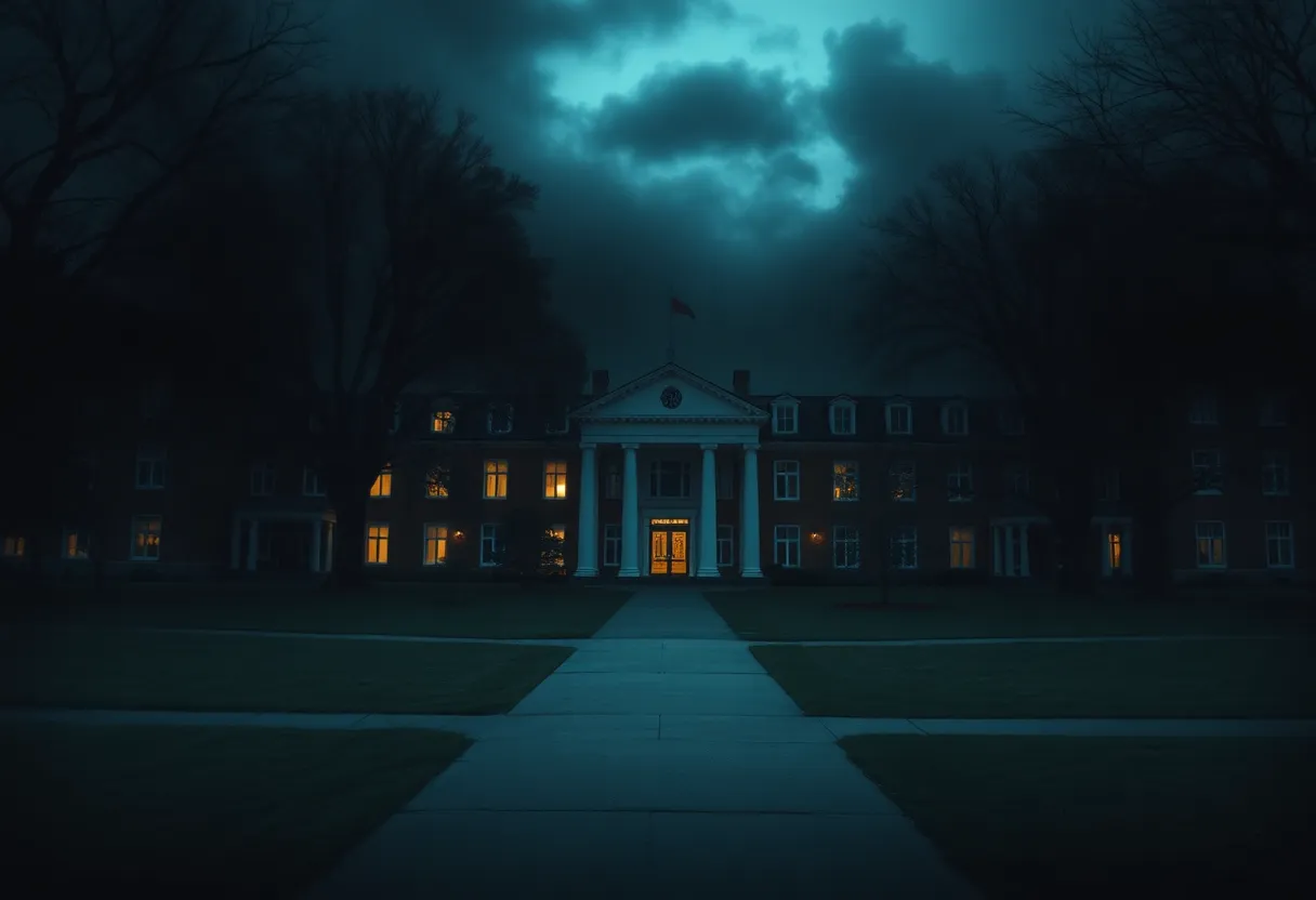 Abstract art depicting fear and darkness in an academic setting.