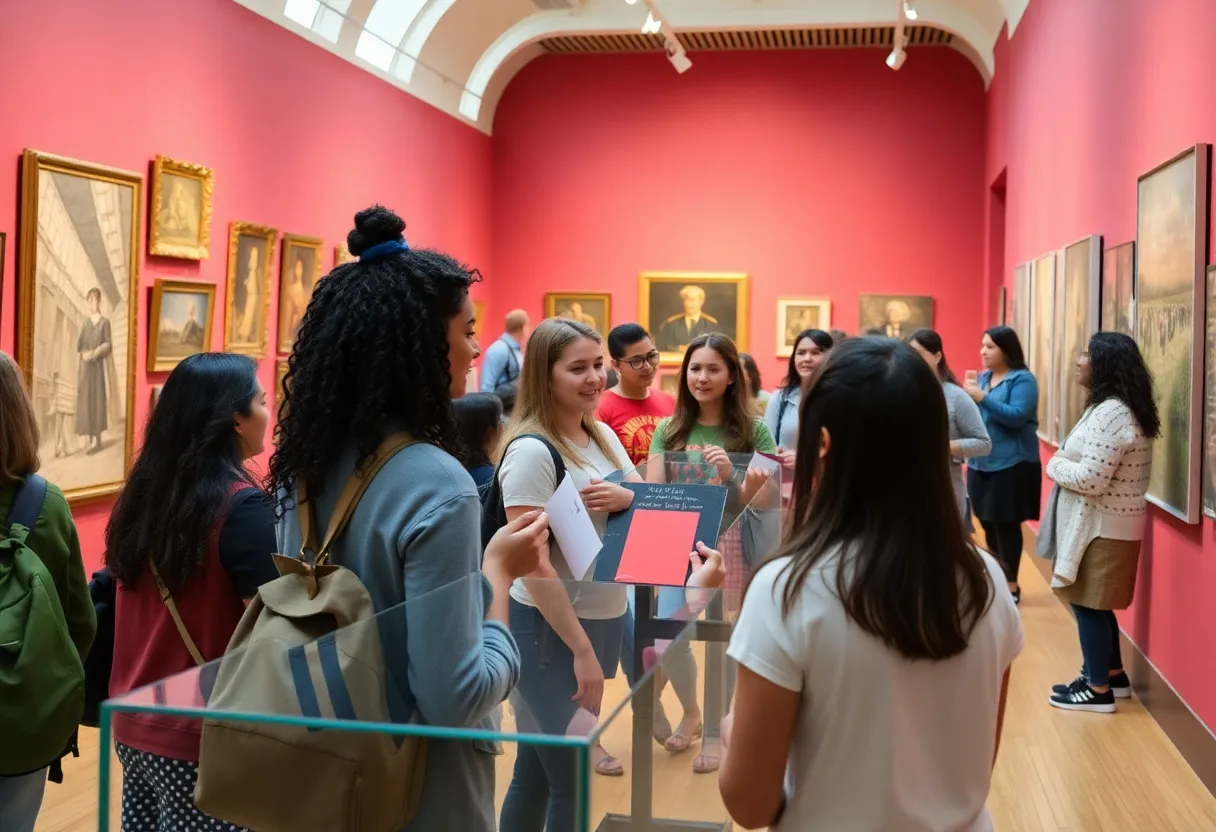 Students and faculty engaging in art exhibits at the University Museum