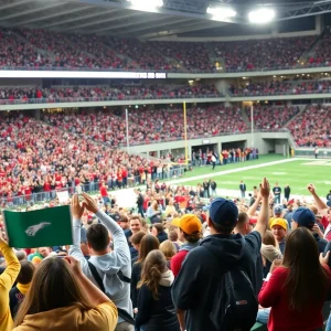 Cheering fans at University of Mississippi during game day