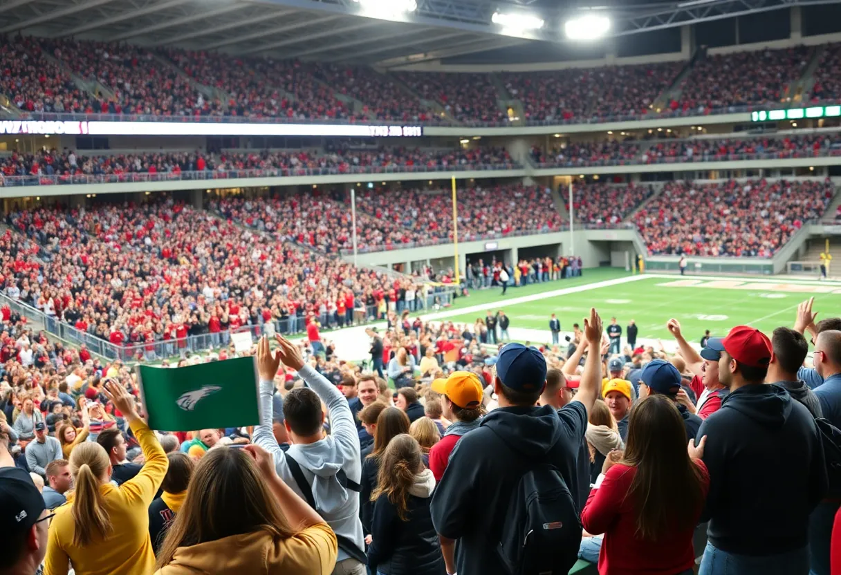 Cheering fans at University of Mississippi during game day