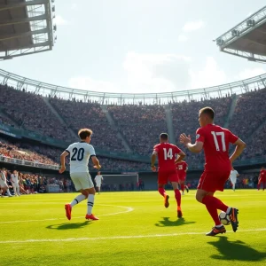 Auburn women's soccer team playing a match on the field