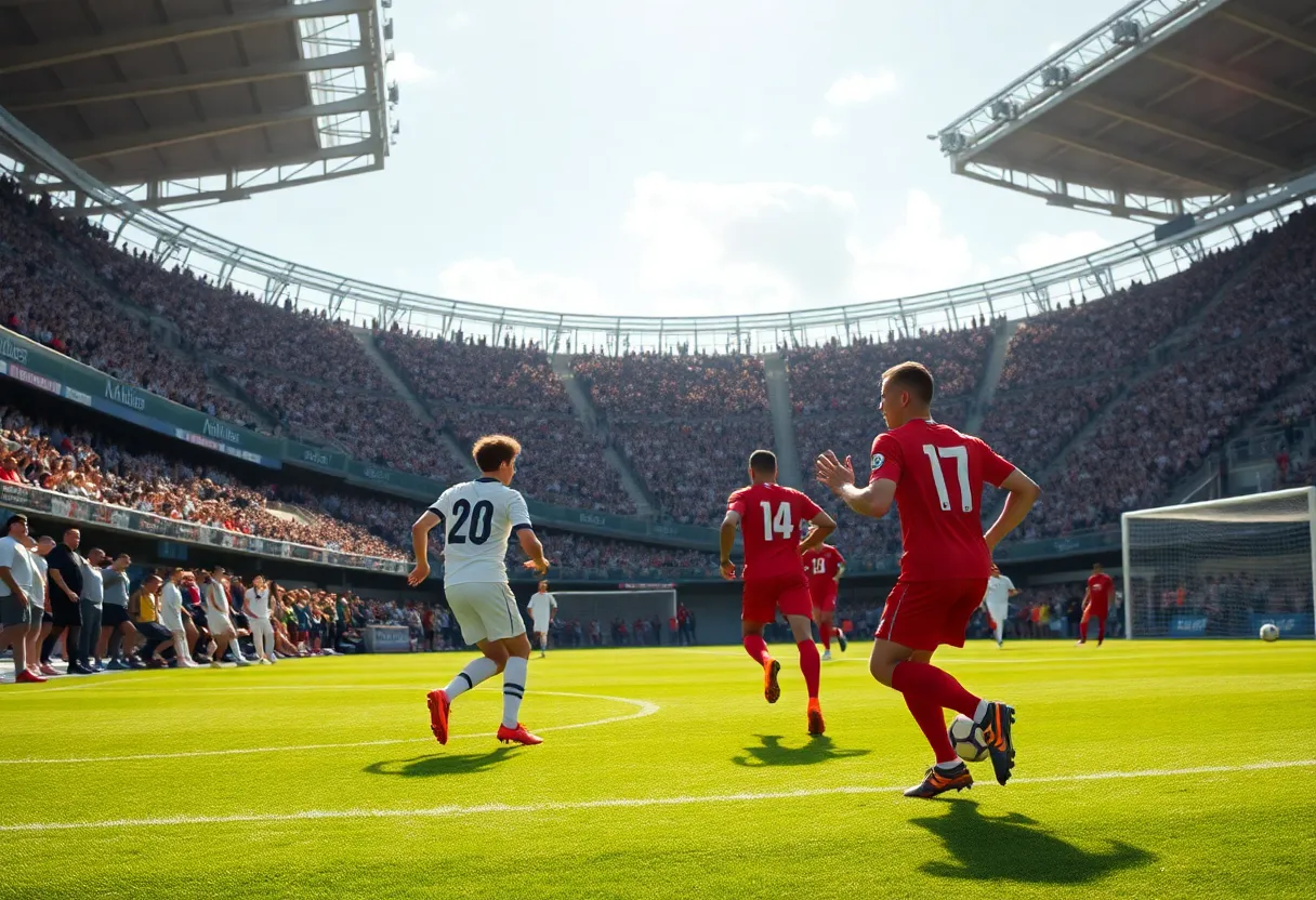 Auburn women's soccer team playing a match on the field