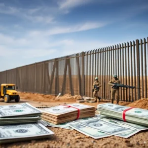 Visual representation of border security initiatives with military presence and construction.