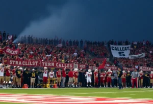 Exciting college football atmosphere during rivalry match