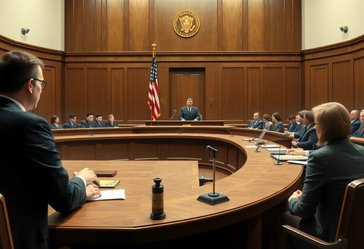 A courtroom during a criminal trial