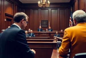 Courtroom image depicting legal proceedings related to a wrongful death lawsuit