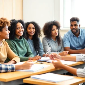 Students of various backgrounds participating in classroom discussion.