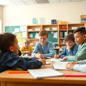 Students engaged in learning activities in a classroom